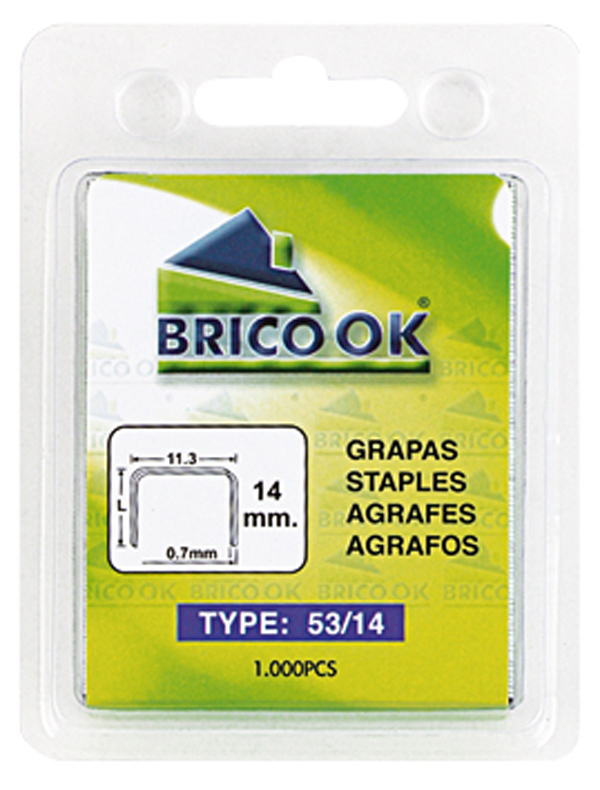 GRAPAS STANDAR 53 BLISTER 1000 333010 BRICO OK 8 MM