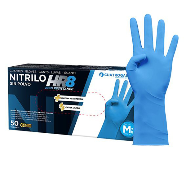 GUANTE NITRILO DESECHABL AZUL C/50 CU-GDNIT-AZUL-HR08 CUATROGASA M
