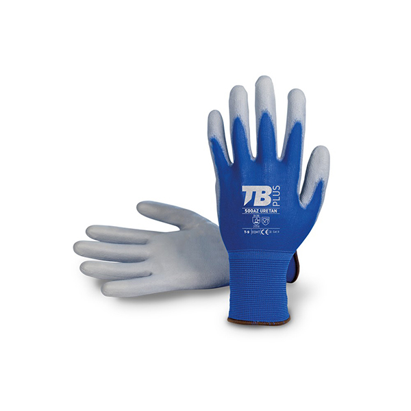 GUANTE NYLON AZUL PU GRIS PALMA 500AZ URETAN BODERO T.8
