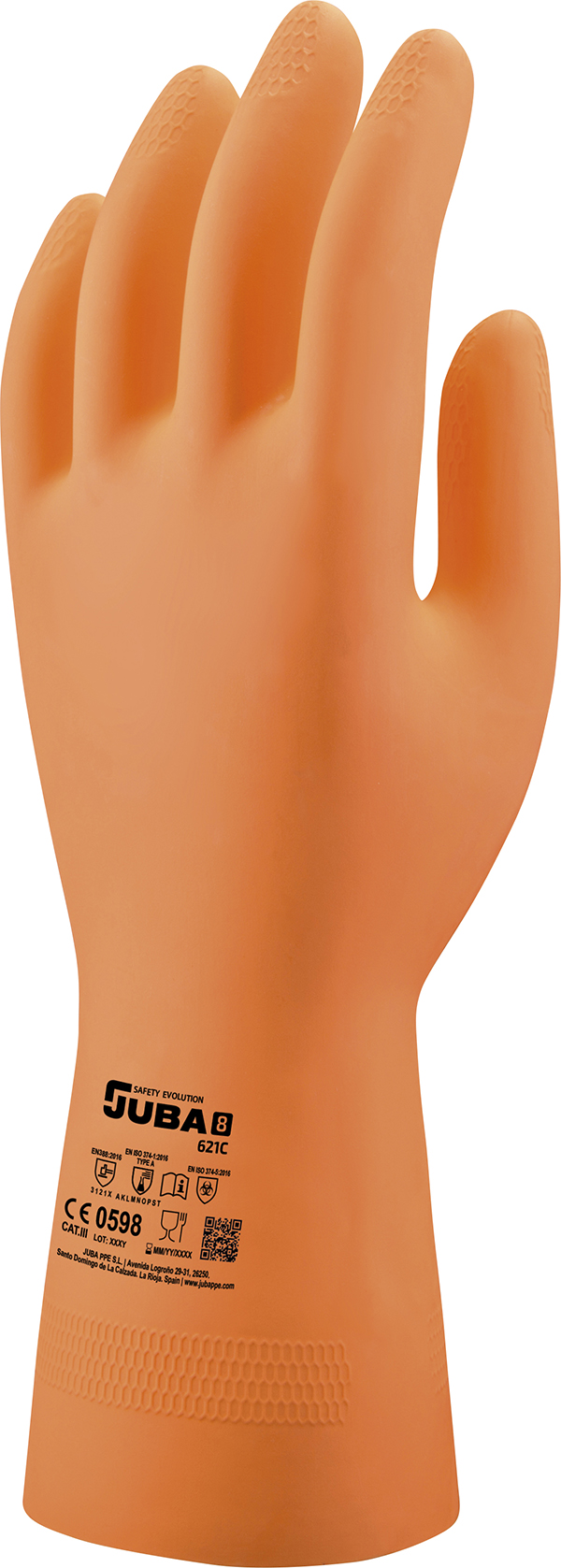 GUANTE LATEX INDUSTRIAL NARANJA 621C JUBA T.9