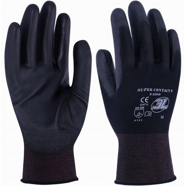 GUANTE NYLON NEGRO PU SC-2000 3L SUPERCONTACT N T.10